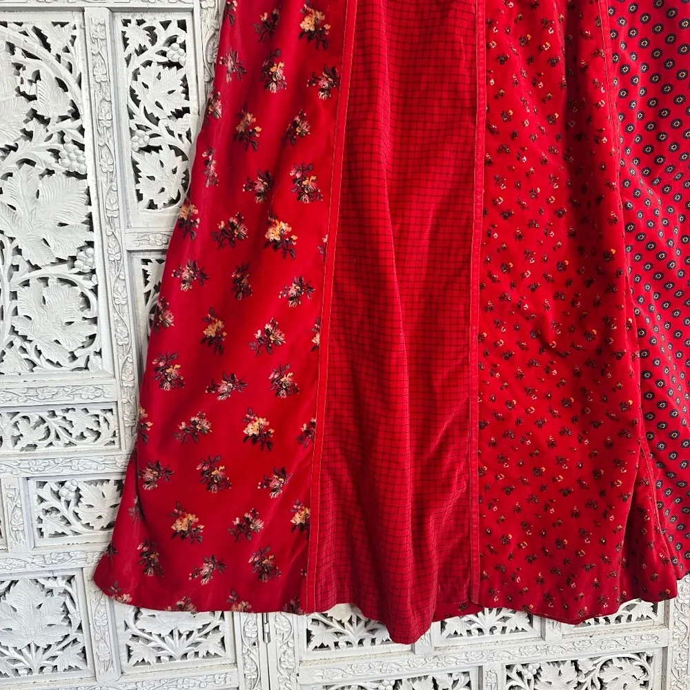 Vintage Century Boston Red‎ Holiday Floral Patchwork Velour Maxi Skirt Sz XS